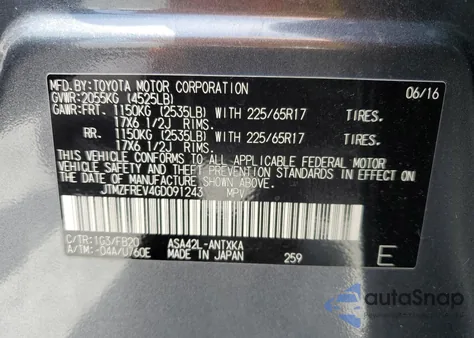 2016 Toyota Rav4 Le from USA, damaged, VIN JTMZFREV4GD091243